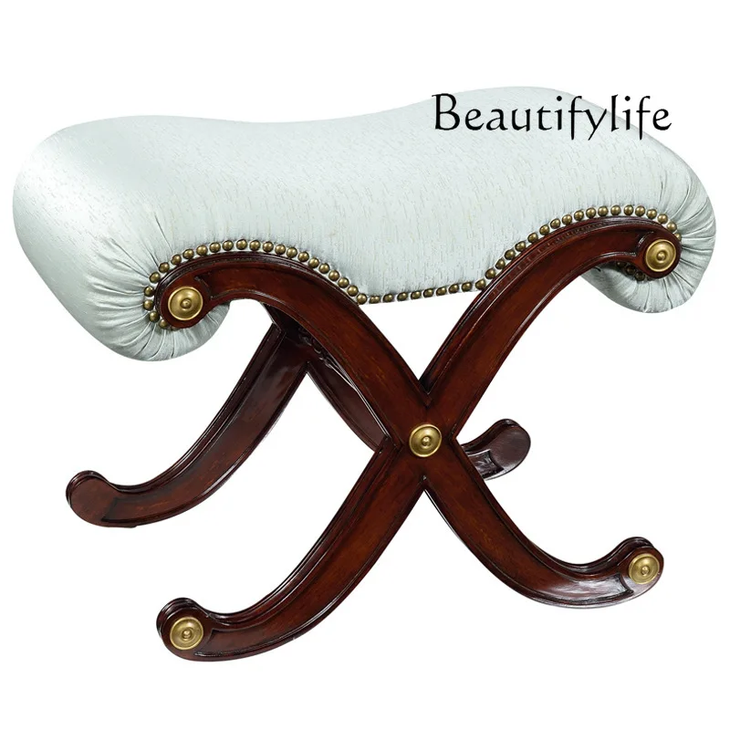 

Nordic high-end dressing stool classical bedside stool European solid wood shoe changing stool foyer footstool