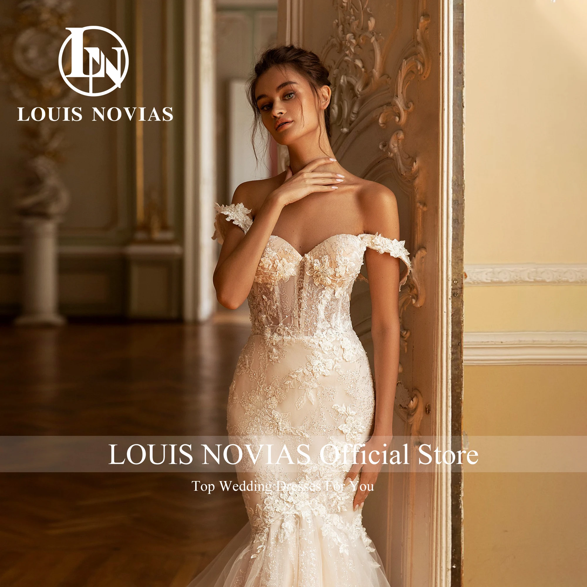 Louis Novias Zeemeermin Trouwjurken Voor Vrouwen 2024 Sexy Off-Shoulder Rugloze Liefje Appliques Kanten Romantische Trouwjurk