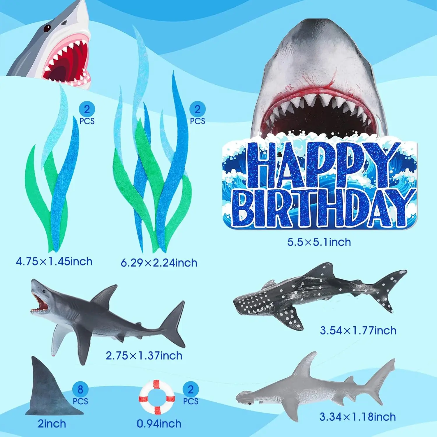 18er-Pack Hai-Kuchenaufsätze für die Angriffs-Meeresbewohner, Dekor, Ozean-Thema, Cupcake-Picks für Geburtstagsparty, Gastgeschenke, Zubehör – Detail 2