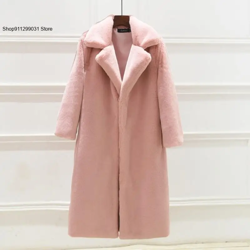 Women\'s Autumn and Winter Warm Coat Long Lapel Coat Faux Fur Loose Fashionable Thickened