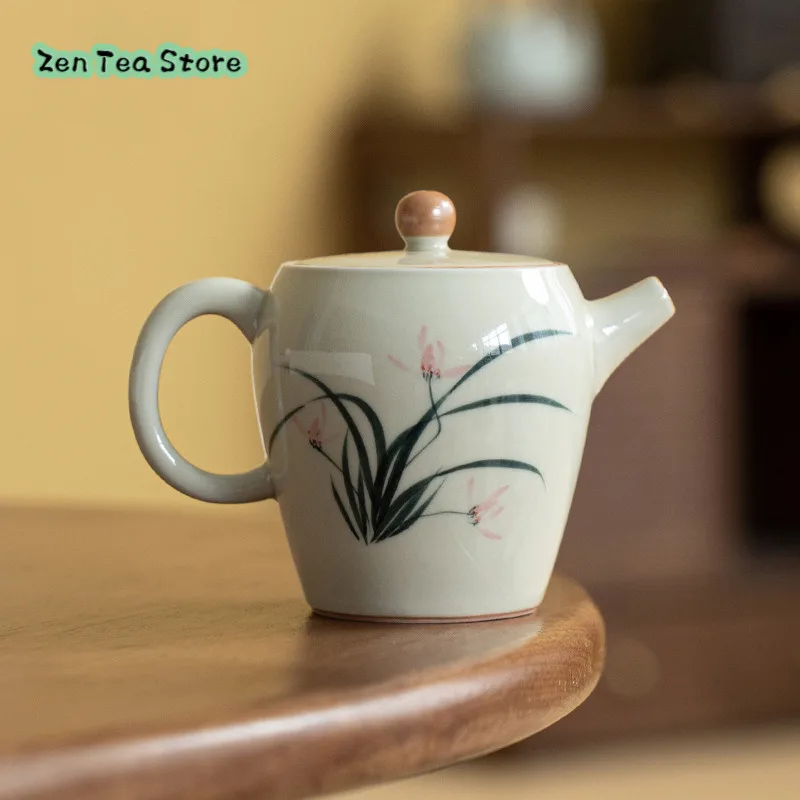 Hand-painted Teapot Single Pot Teapot Pot Color Glaze Ceramic Tea Set Home Kung Fu Underglaze Color Small Pot Wide Mouth New