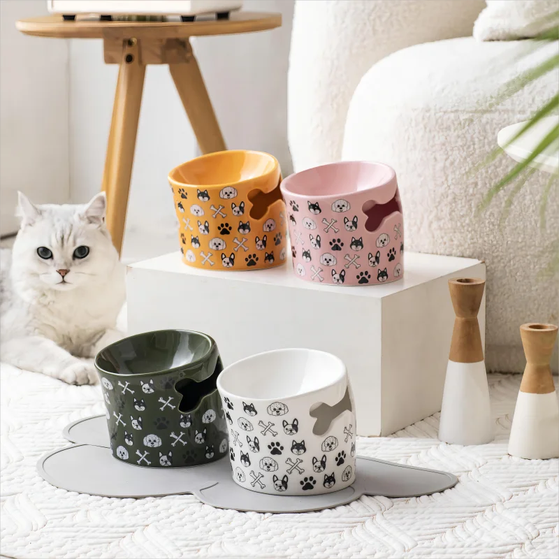 

Cute Pet Bowls Cat Feeder,Creative Neck Guard Ceramic Cat Food Bowl,Elevated Cat Dish,Tilt Angle Neck Protect Spine,Cat Dog Bowl