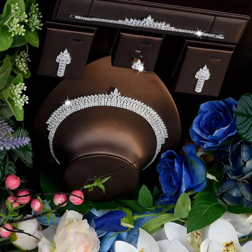 HIBRIDE New Beautiful and Charming stereo Necklace Bracelet Set Women's Light Luxury Clothing Wedding Bridal Holiday Gift S-1128