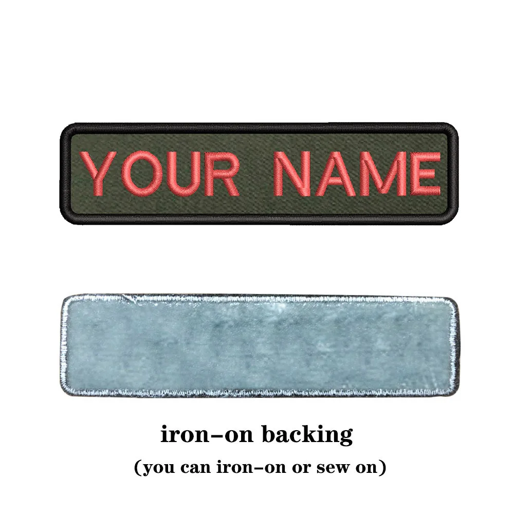 10 x 2,5 cm, Armeegrüner Hintergrund, Stickerei, individueller Name, Text-Patch, Streifen-Abzeichen, zum Aufbügeln oder Träger-Patches für Kleidung