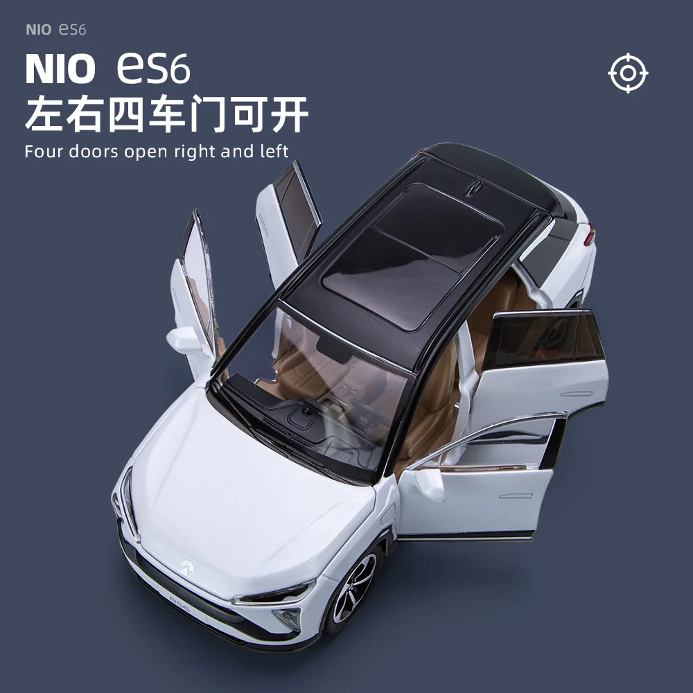 Diecast Metal SUV carro modelo, 1:24, NIO ES6, veículo de liga, coleção simulação, luz sonora, puxar para trás carro, A494