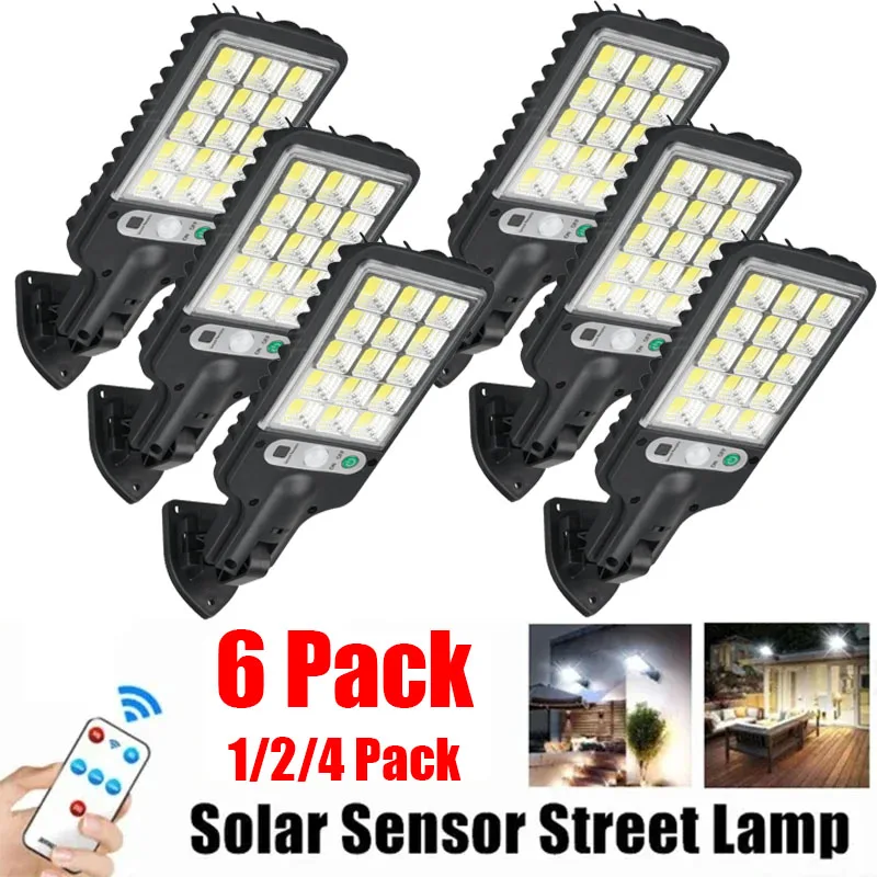 1~6Pack Solar Lights Outdoor 3 Light Modes Motion Sensor Security Lighting LED Wall Street Lamp For GardenWith Remote Control