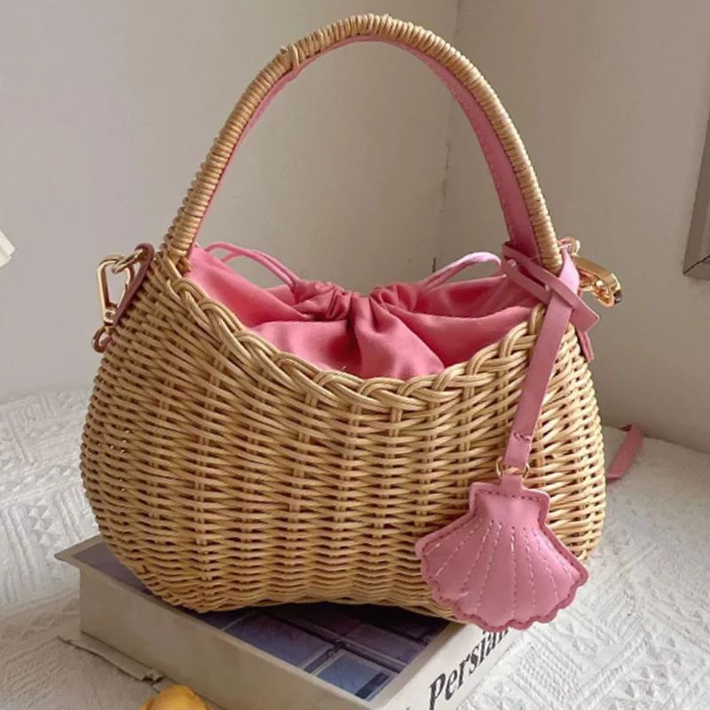 

New Handmade Woven Women's Bag Willow Woven Handbag Crossbody Bag Single Shoulder Bag Casual Trendy Vacation Beach Bag