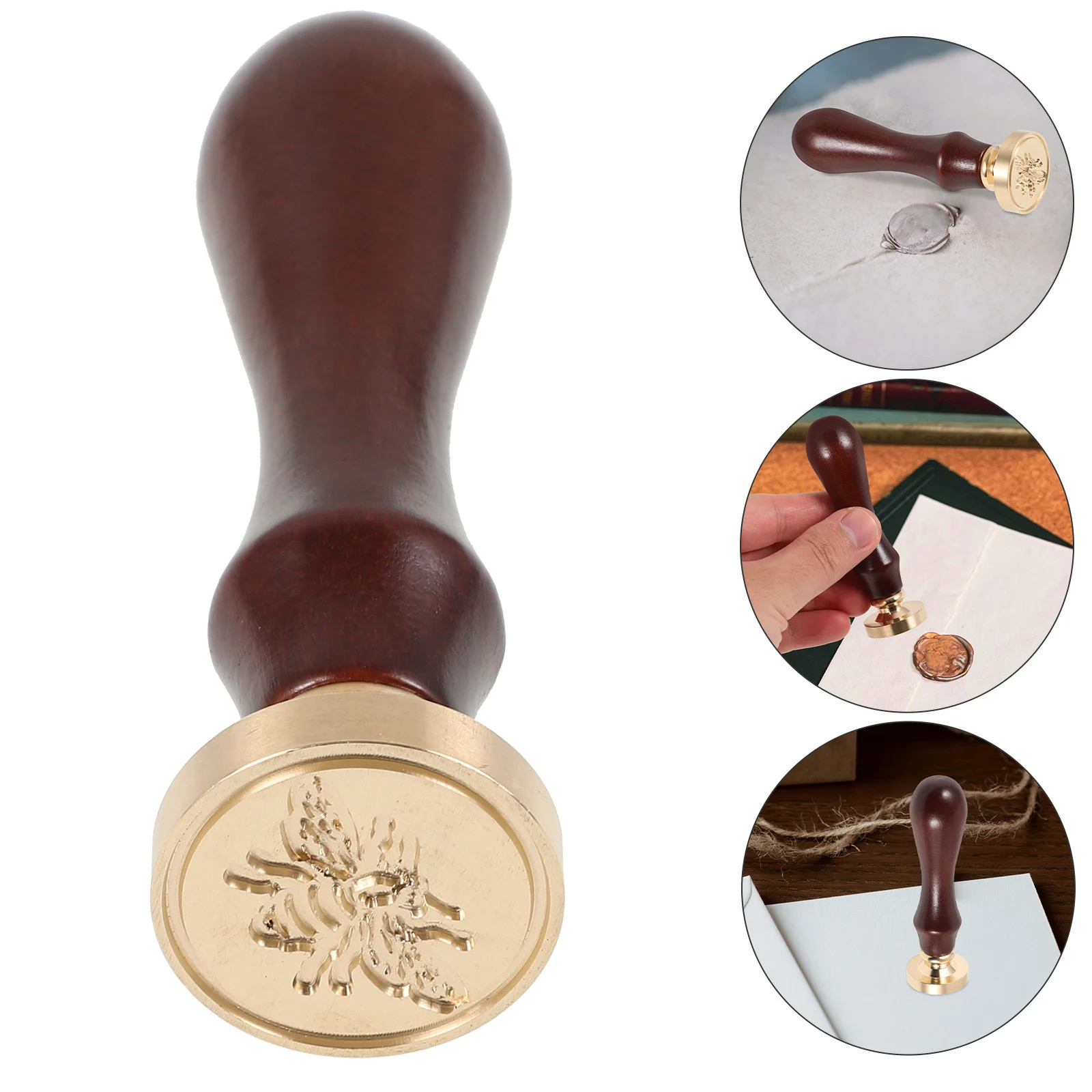 1Set Copper Wax Seal Fire Seal Head Wood Handle Envelope Sealing Wax Kit for Wedding Invitations Letters