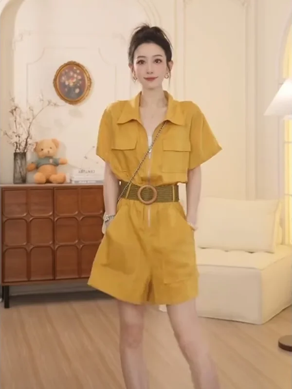 

Летний желтый комбинезон с высокой талией для похудения Agel Faionable для миниатюрных женщин, удобная дышащая повседневная одежда