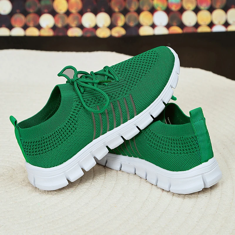 Lucyever Lightweight Soft Sole Sneakers for Women Autumn Green Breathable Mesh Flats Woman Comfort Slip On Running Shoes Female