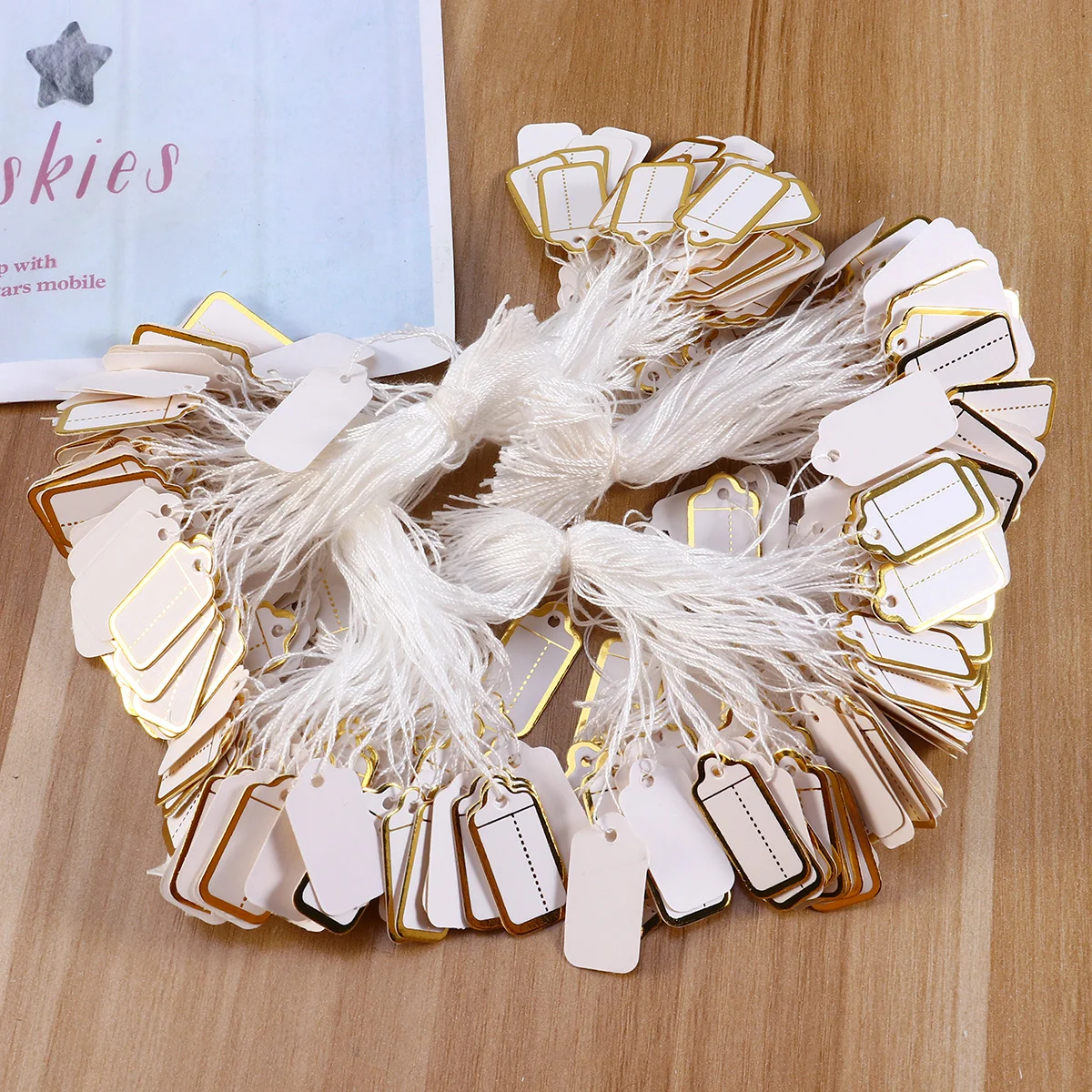 

500 Pcs Necklace Tags Earrings Price Accessories Golden Jewelry Label Hanging Display