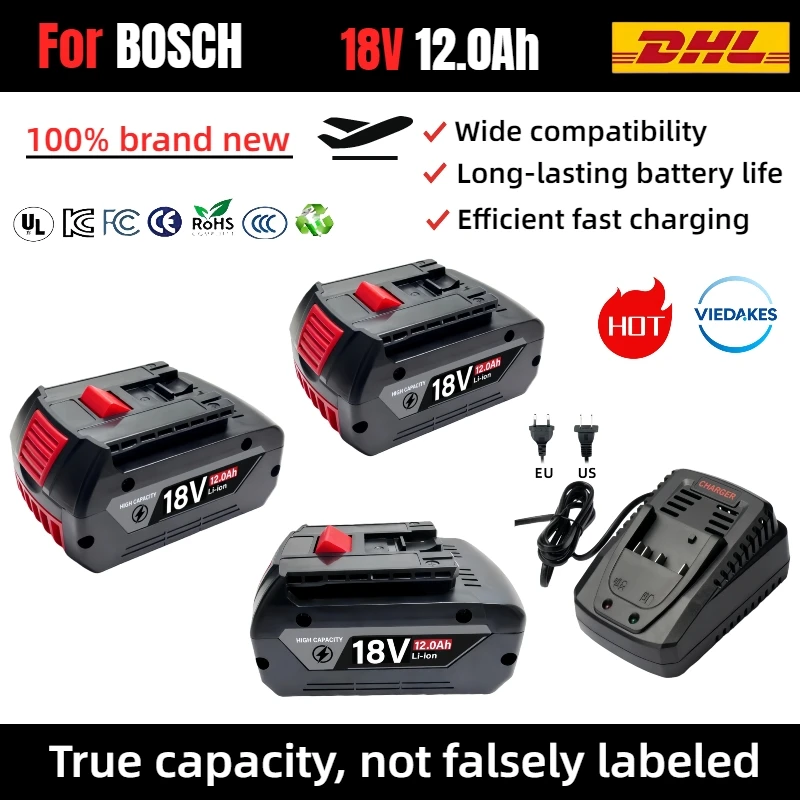 

for Bosch 18V Rechargeable Power Tools Battery with LED Li-ion Replacement BL1860B BL1860 BL1850+2A Charger