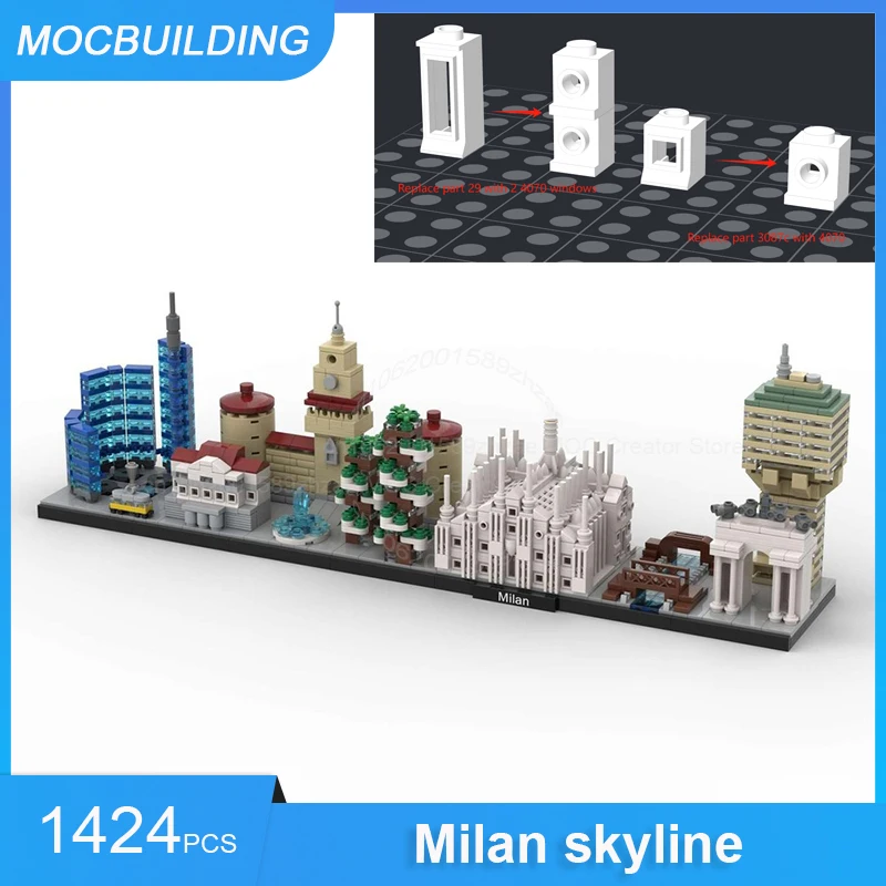 MOC Bouwstenen Milan Skyline Model DIY Monteren Bakstenen Architectuur Display Stad Uitzicht Collectie Kerst Speelgoed Geschenken 1424PCS