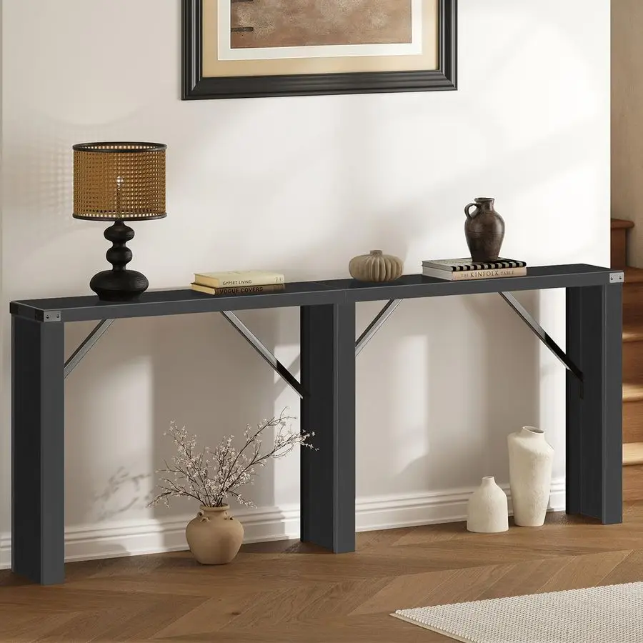 

Table, 70.8 Long Behind Couch Sofa Table, Entryway Table, Farmhouse Console Table for Narrow Spaces, Hallway, Living Room, Blac