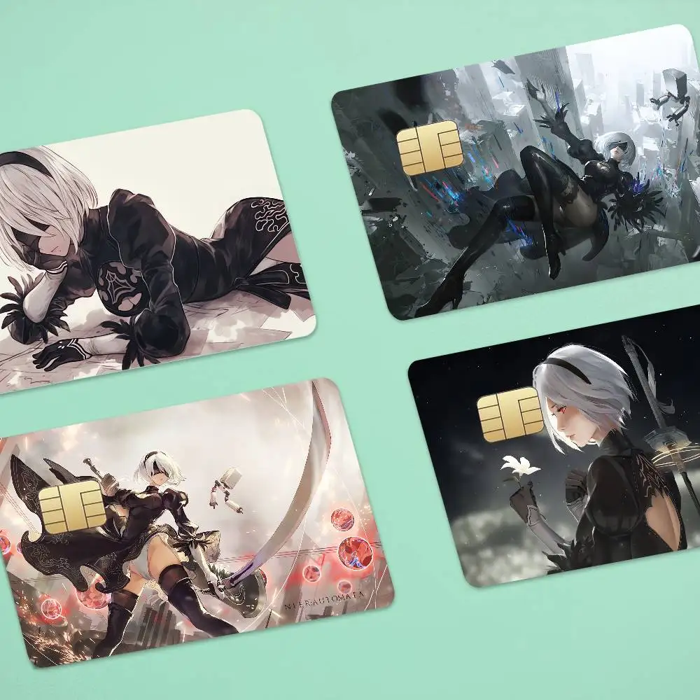 GAME NieRAutomata Anime 4pcs 1Set Funny Shell On Off Ultra Thin No Fade Sticker Skin Cover Film For Debit Credit Card