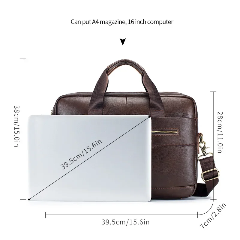 Maletín de cuero genuino para hombre, bolso de oficina portátil para ordenador portátil, bolsas de mensajero de negocios de alta calidad para viajar