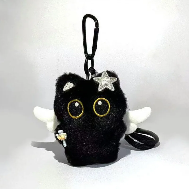 Dolce e fresco fantasma ali piccolo gatto nero ciondolo carino peluche bambola portachiavi ciondolo bambola studente zaino borsa ornamento regalo giocattolo