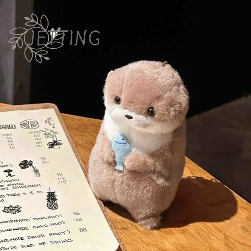 (SMTGDP11)Cartoon Cute Otter Holding Fish Plush Doll With Chain Creative Kawaii Keyring Hanging Pendant Jewelry School Bag Walle