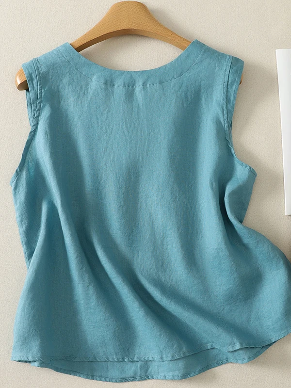 Loose V-Neck Women's Summer 2026 New Style Lake Blue Sleeveless Top Slimming Trendy Commute Wind Outerwear