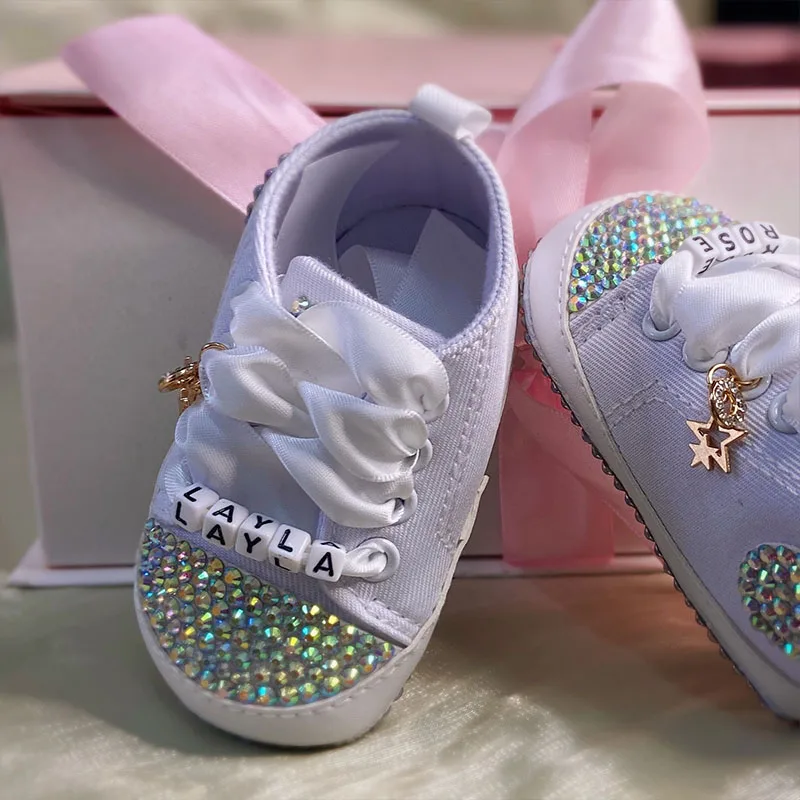 Gorgeous Sparkling Initial Letters Baby Name Customized Shoes Bling 26 alphabet Rhinestone Boy Infant Sneakers