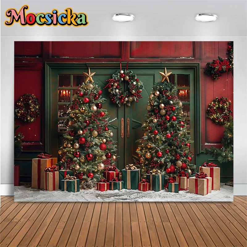 Mocsicka Christmas Photography Backgrounds Washable Without Fading Photo Backdrops Fireplace Window Door Decors Polyester Banner