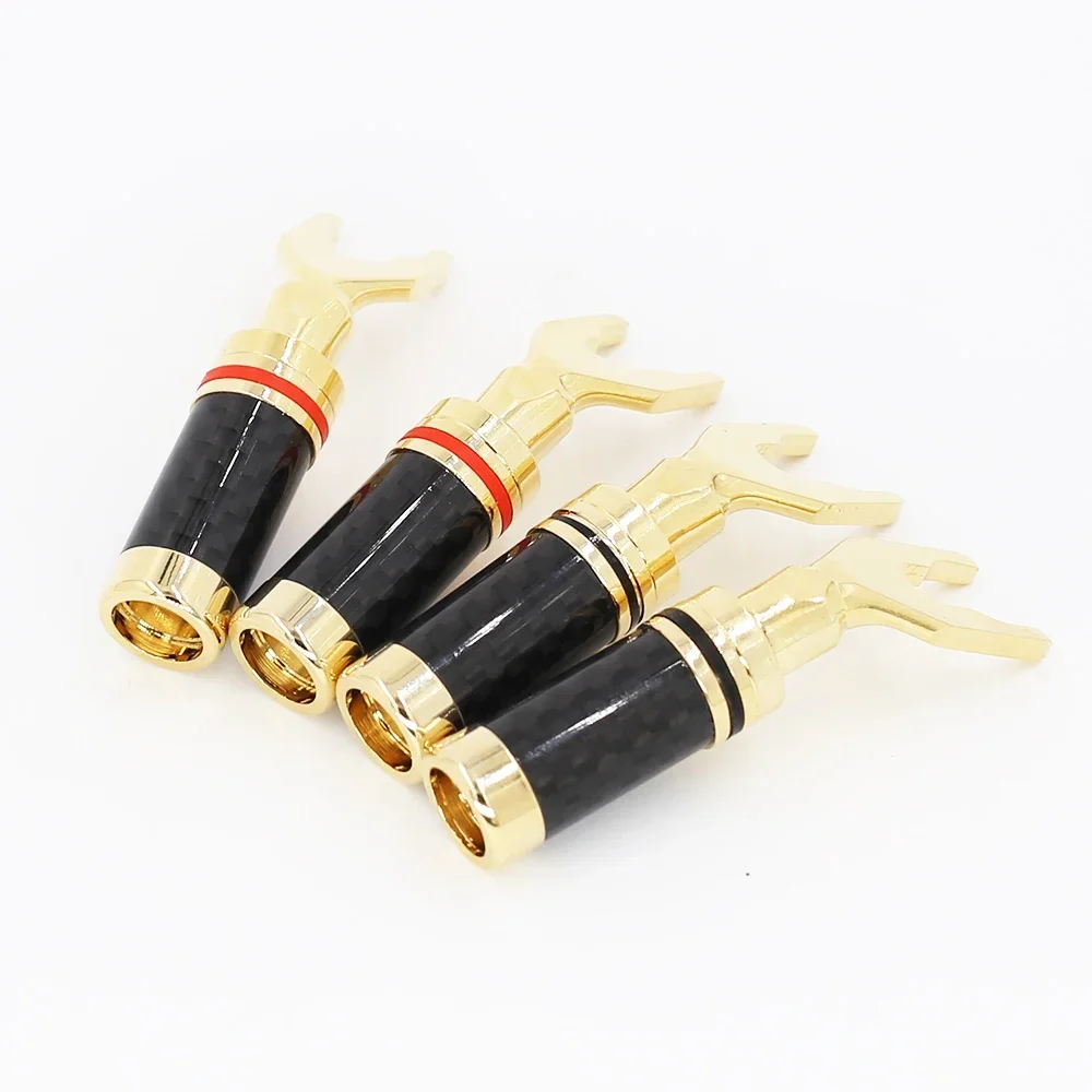 4 pcs Speaker Cable Copper Gold Plated Carbon Fiber Y spade plug Terminal Connector 4.5MM Extension adapter