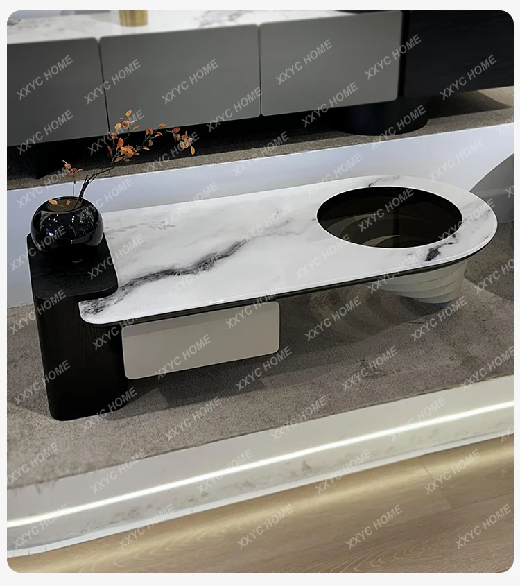 

Panda white marble high-end coffee table 2024 new high-end sense