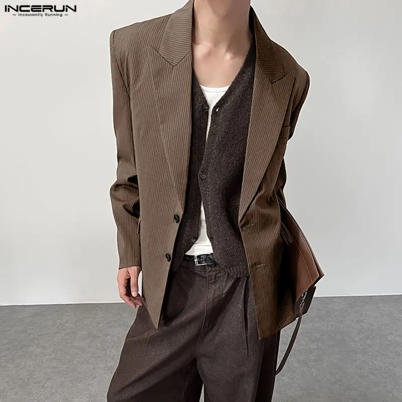 

INCERUN Men Striped Blazer Lapel Long Sleeve Button Casual Male Suit Streetwear Elegant 2025 Fashion Thin Coats Men Blazer S-5XL