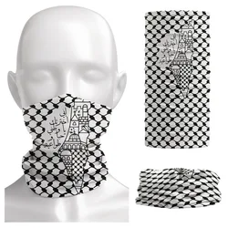 Palestinian Map Folk Hatta Kufiya Pattern Neck Gaiters Arabic Calligraphy Palestine Flag Bandana Full Face Mask Cover Homeland