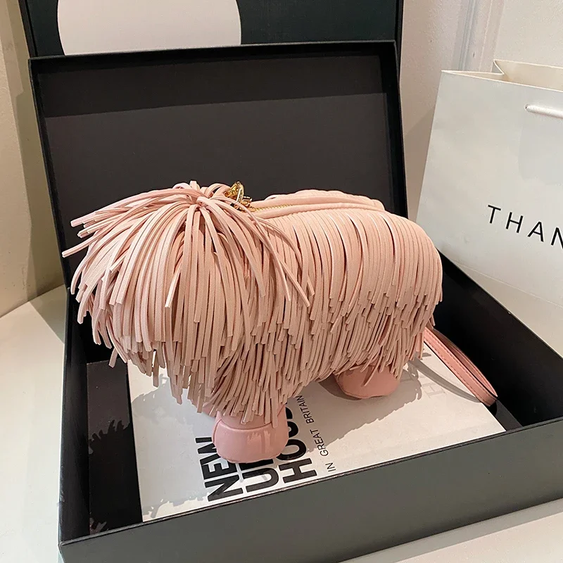 

High-end PU Unique Dog Shape Shoulder Bags Personality Super Cool High Quality Tassel Women's Crossbody Bags 2024 Fashion New