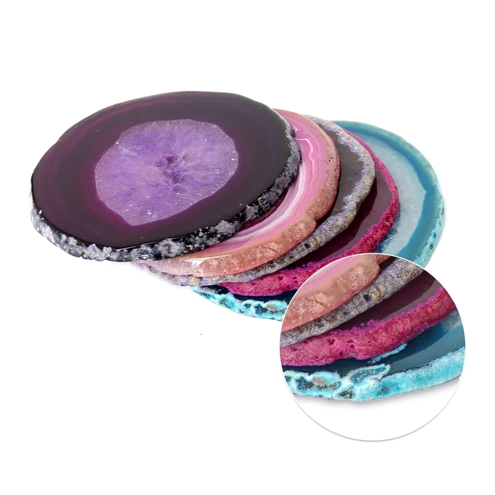 Natural Crystal Agate Slice Cup Cushion, Heat Resistant Coaster, Home Desk Decoration, Non-Slip Cup Mat, Pads, 6-8cm