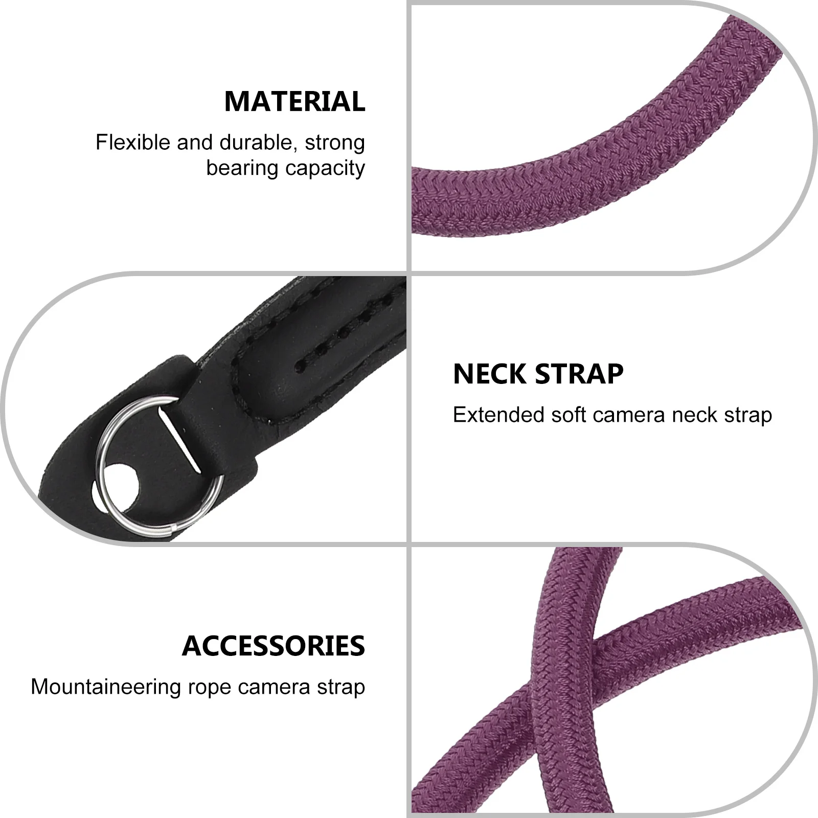 

Camera Strap Soft Multifunction Lanyards Purple Rope Stainless Steel Sling Ropes Travel Shoulder Neck