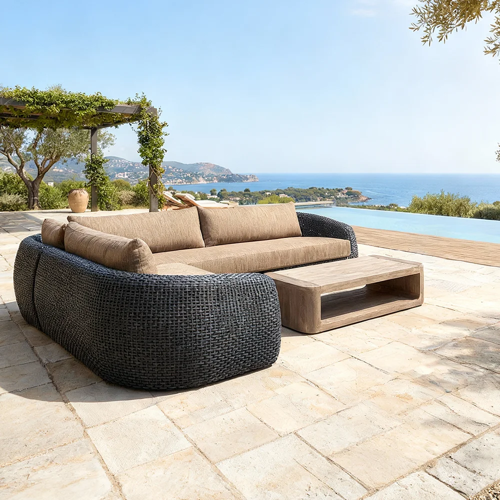 L-shape Modular Outdoor Furniture Aluminum Frame PE Rattan Woven Garden Customizable Sectional Sofa
