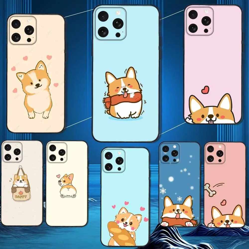

Cute Koki Corgi Dog Phone Case For iPhone 16,15,14,13,12,11 Plus,Pro Max,XS,X,XR,SE,Mini,8,7,Soft Silicone Black Cover
