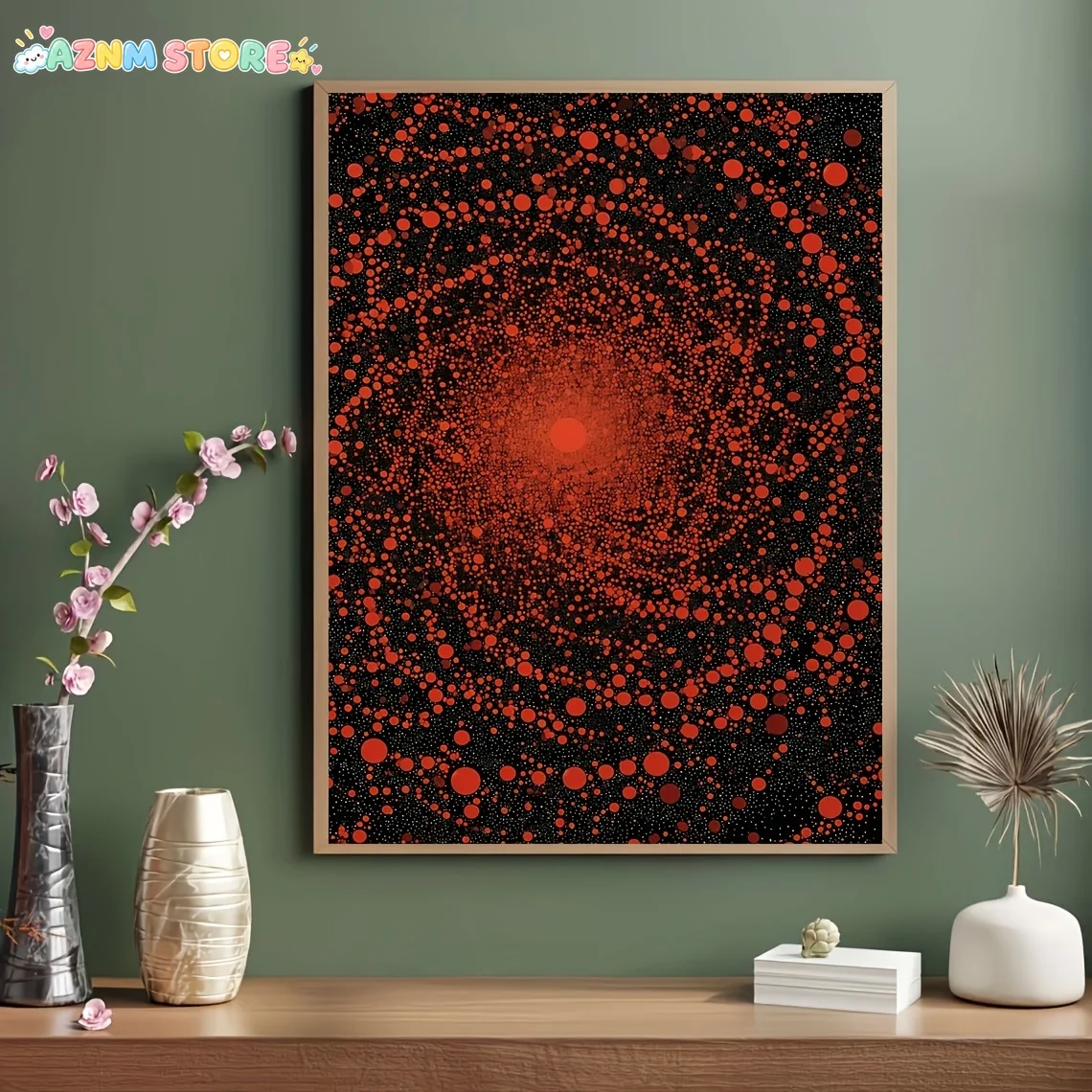 2027,1pc, No Frame, Multi-Size, Frameless, Cosmic Nebula Art Print: Red Polka Dot Galaxy Wall Decor Fun Canvas Painting Wall