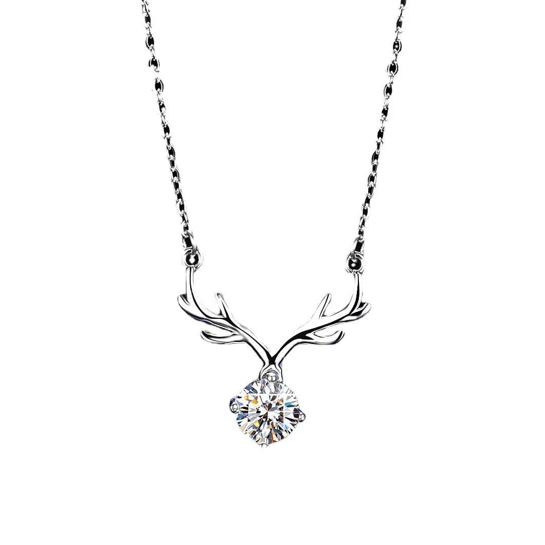 18K gold pendant, moissanite D color, VVS1 diamond necklace, women's model, I have you all the way, antlers ins pendant image 4