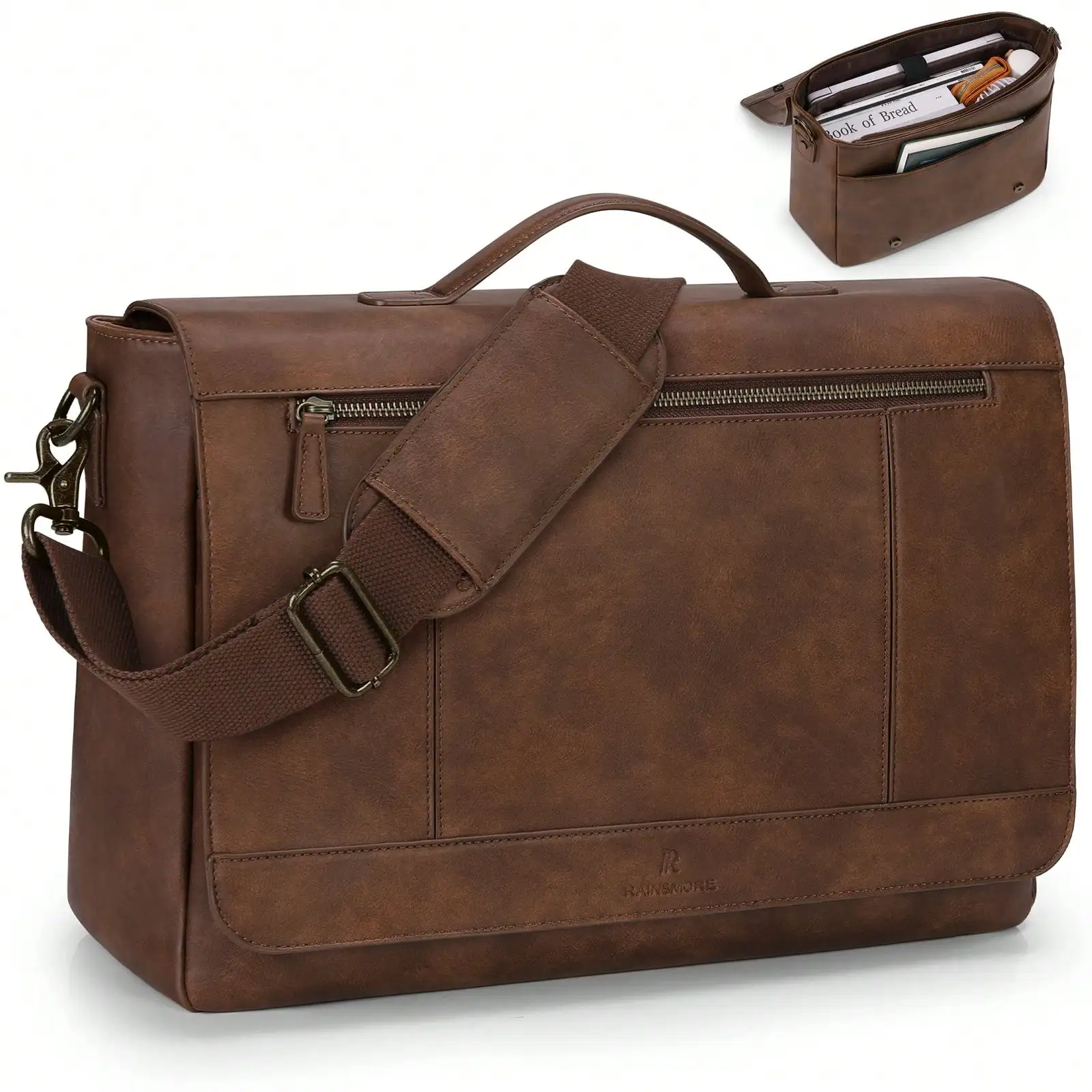 

Leather Messenger Bag For Men 15.6 Inch Laptop Bag Vintage Briefcase Large Computer Bag Satchel Shoulder Bag For College,Work,Bu