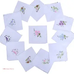 5Pcs Womens Cotton Handkerchiefs Floral Embroidered for Butterfly Lace Pocket Ha