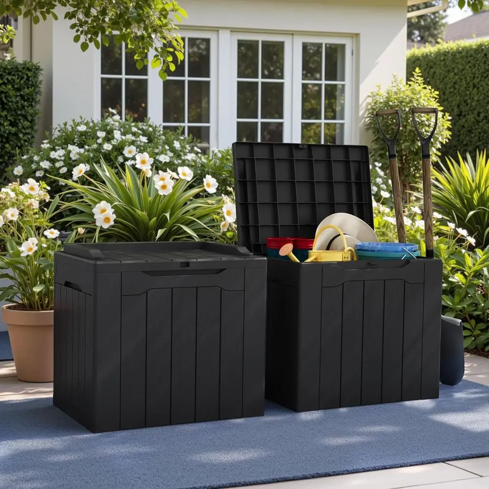 All-Weather Outdoor Deck Storage Box (Set of 2) for Patio Furniture, Garden Tools, and Package Delivery