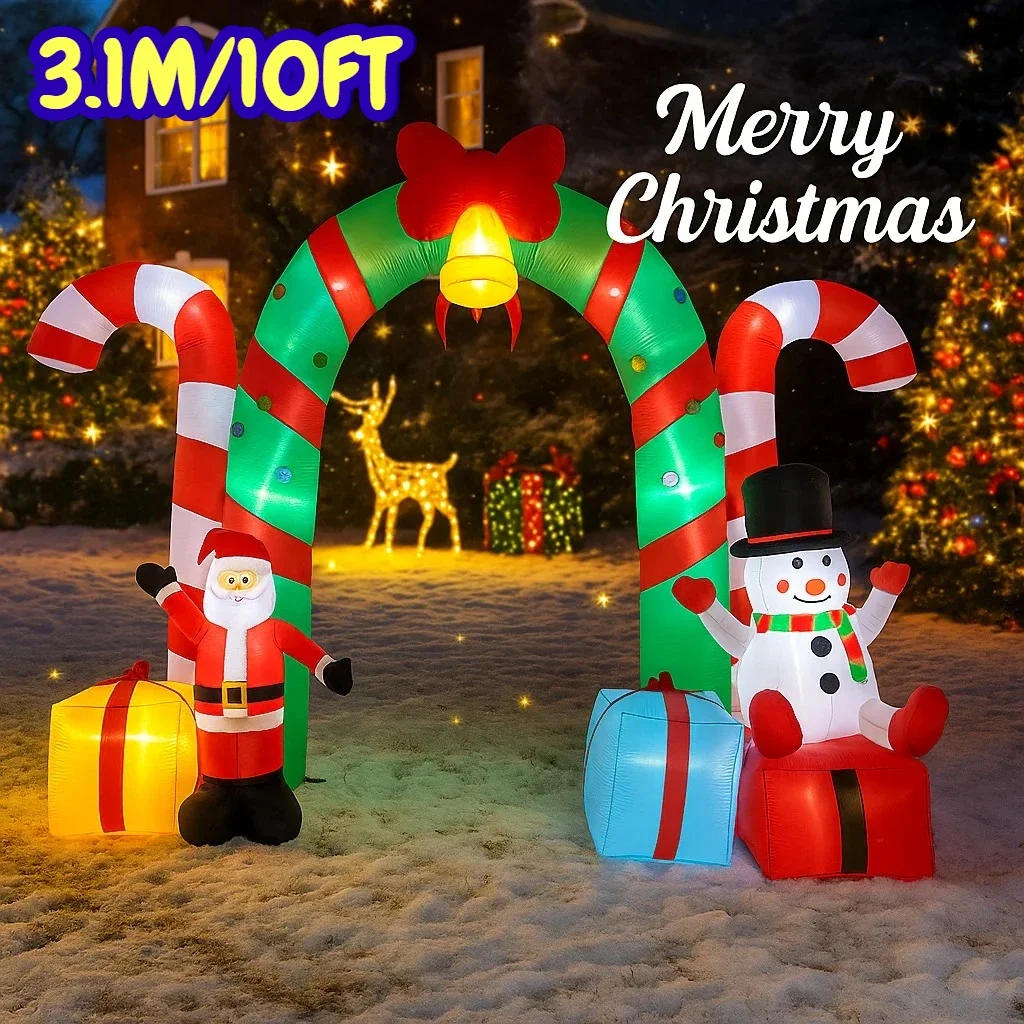 

3.1M/10FT Christmas Inflatable Archway Santa Snowman Ornament Home Inflatable Toys with LED Lights Yard Xmas Decorations