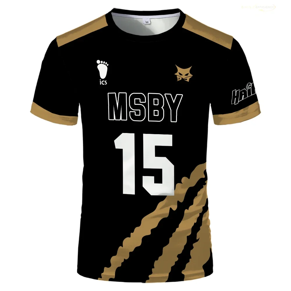 Kaus Jersey Bola Voli Jackal Hitam Hinata Shoyo Musim Panas Kaus Anime Haikyuu MSBY Kaus Cetak Atasan Anak Besar Olahraga Jalanan