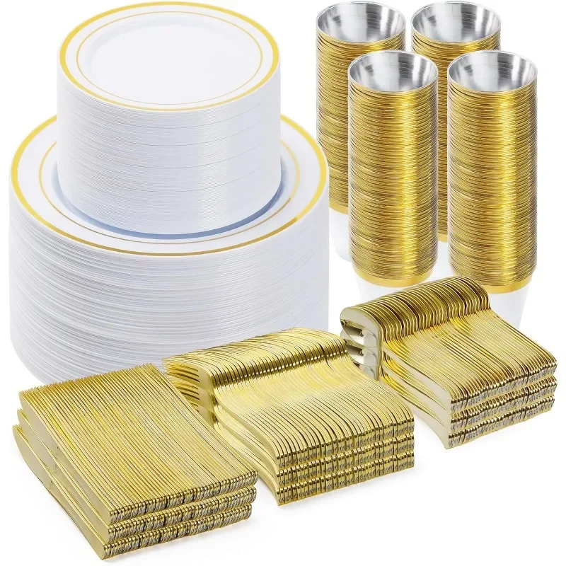 

Authenticity guarantee.600PCS Gold Dinnerware Set for 100 Guests, Plastic Plates for Party.HOME
