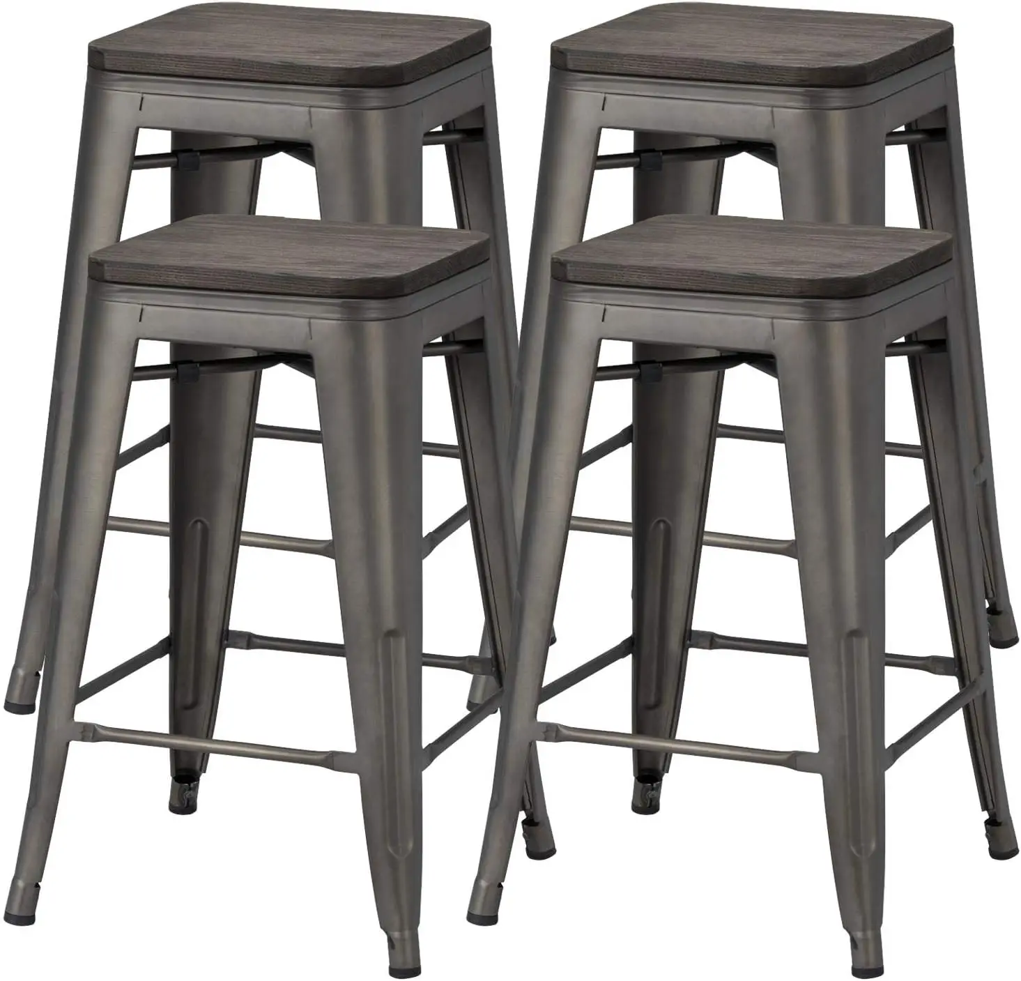 

24 Inches Counter Height Barstools w/Wood Seat Set of 4 Metal Counter Stool Kitchen Island Pub Dining Chairs Rustic, 331Lb Blac