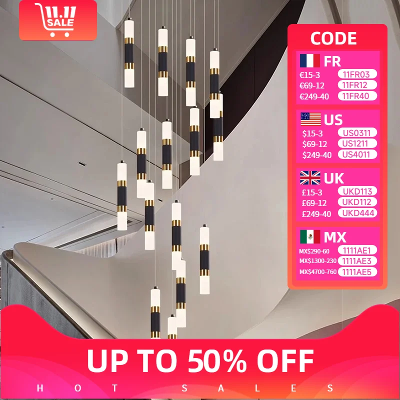 

Modern Nordic Home Decor Dining Table Pendant Lamp Led Lights Indoor Stair Hanging Chandelier Lamps for Living Room Chandeliers
