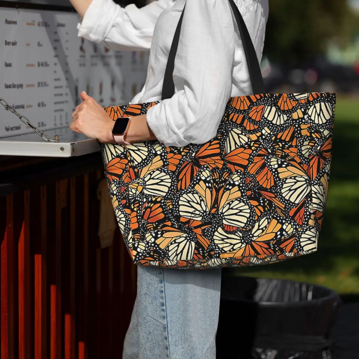 

Orange Monarch Butterfly Beach Tote Bag Sport Gym Yoga Duffle Large Tote Bag Women Travel Bag Fitness bag