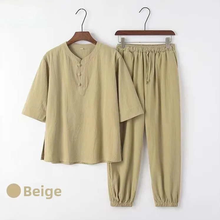 

Men's Zen Meditation Cotton Linen Set Daoist Clothing Traditional Chinese Sle Hanfu Sitting Meditation Tang Costume Tea Clo...