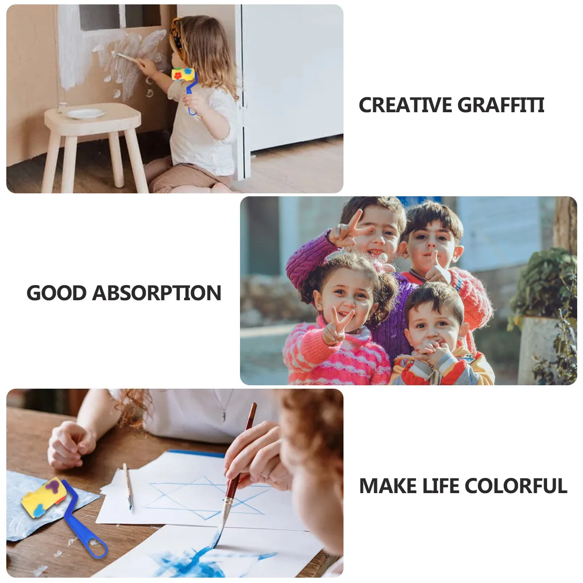 8Pcs Multi-Size Sponge Paint Roller Kit Premium Material Handle Design Prevents Dirty Hands Ideal for Kids Drawing Graffiti Art