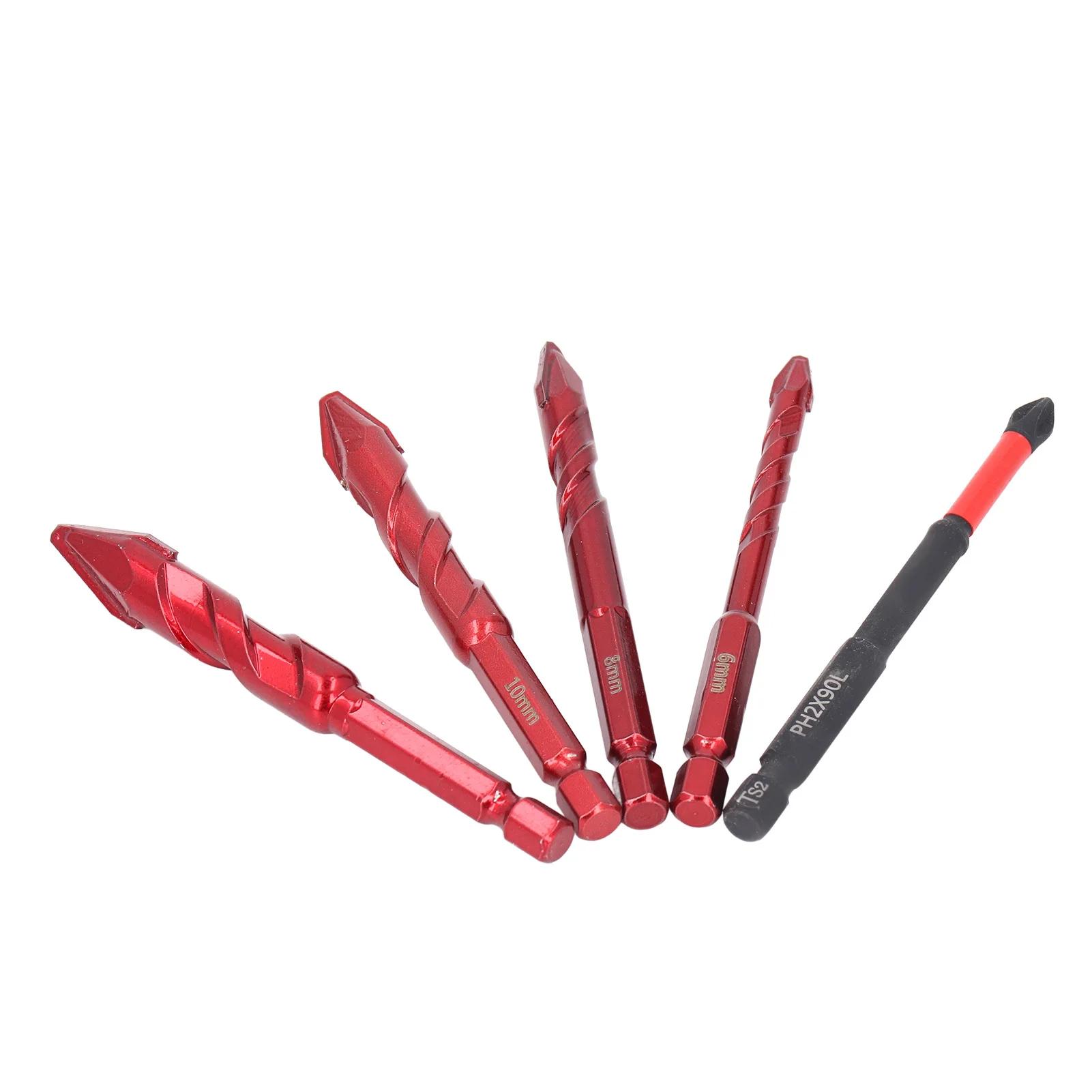 Juego de 5 uds de brocas excéntricas 6, 8, 10, 12mm, vástago hexagonal de 1/4 pulgadas, cabeza oblicua, brocas helicoidales excéntricas con broca PH2