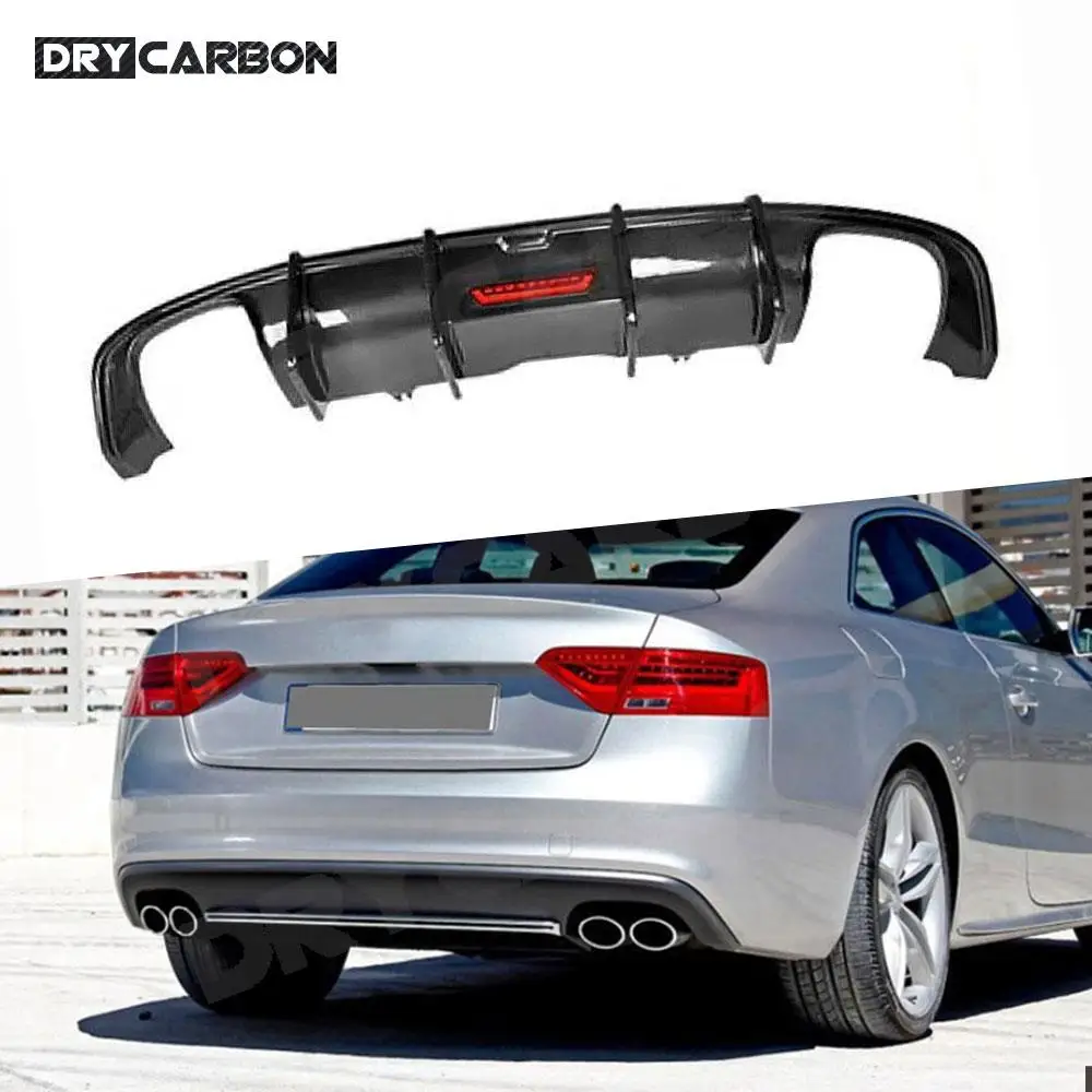 Carbon Fiber Rear Diffuser Lip Spoiler With Led Light For Audi A5 Sline S5 2012 2013 2014 2015 2016 FRP Car Bumper Body Kits