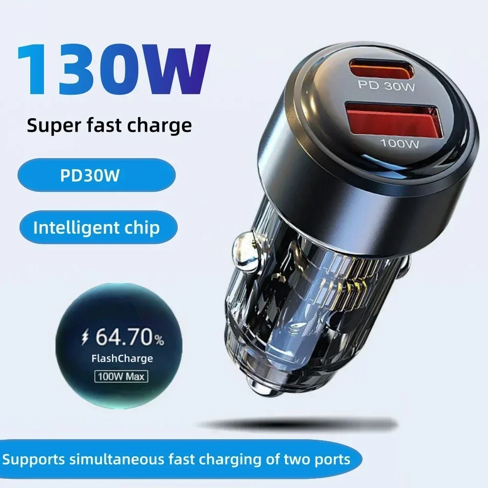 

PD 130W USB Car Charger Adapter Super Fast Charging Type C Car Quick Charger in Car Mobile Phone for iPhone 15 16 Xiaomi Huawei